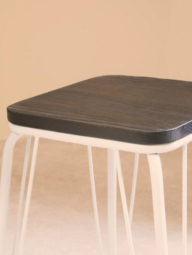 District Dark Elm Wood and White Metal Bar Stool