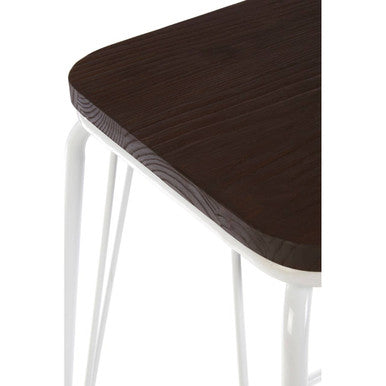 District Dark Elm Wood and White Metal Bar Stool