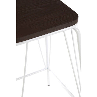 District Dark Elm Wood and White Metal Bar Stool
