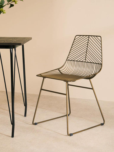 District Bronze Finish Metal Wire Chair with Tapered Legs
