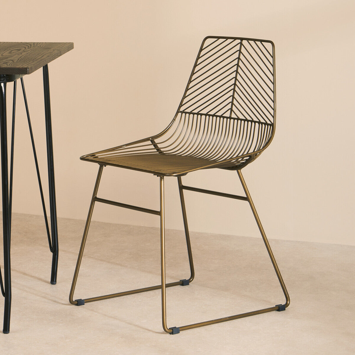 District Bronze Finish Metal Wire Chair with Tapered Legs