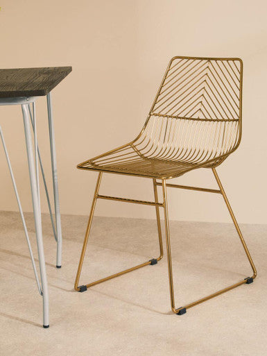 District Gold Finish Metal Wire Chair with Tapered Legs