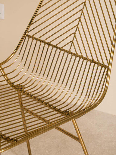 District Gold Finish Metal Wire Chair with Tapered Legs