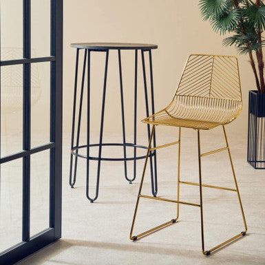 District Gold Finish Metal Wire Bar Chair with Tapered Legs