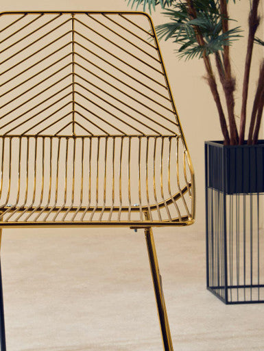 District Gold Finish Metal Wire Bar Chair with Tapered Legs