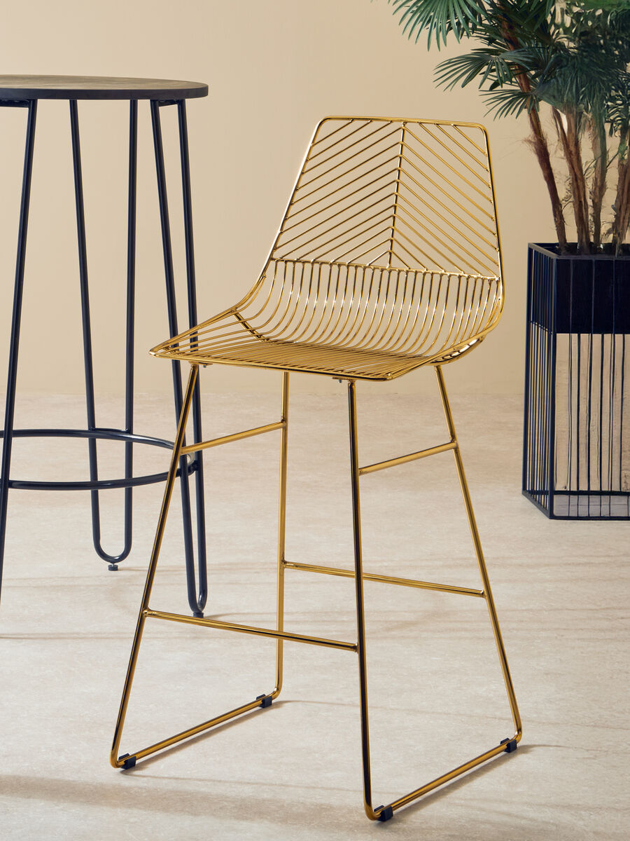 District Gold Finish Metal Wire Bar Chair with Tapered Legs
