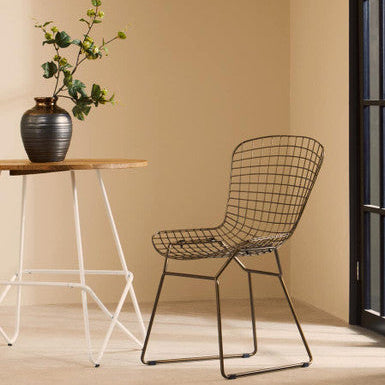 District Bronze Finish Metal Grid Frame Wire Chair