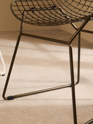 District Bronze Finish Metal Grid Frame Wire Chair