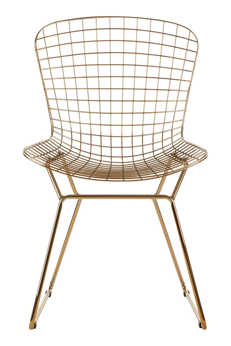 District Gold Finish Metal Grid Frame Wire Chair