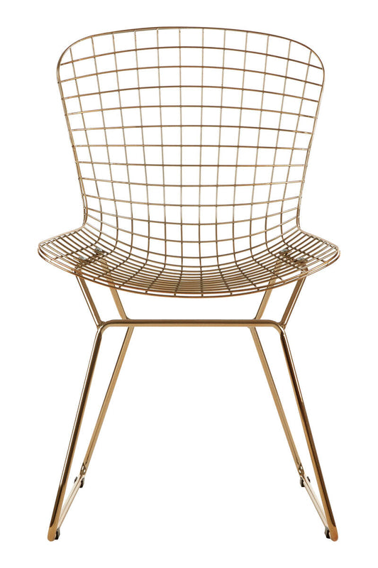 District Gold Finish Metal Grid Frame Wire Chair