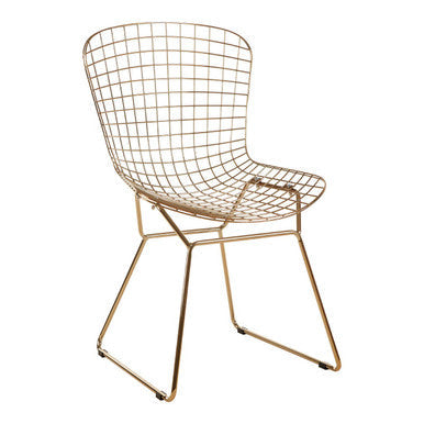 District Gold Finish Metal Grid Frame Wire Chair