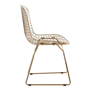 District Gold Finish Metal Grid Frame Wire Chair