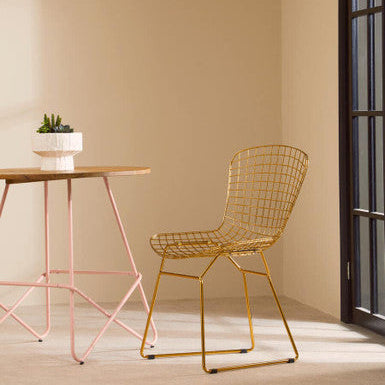 District Gold Finish Metal Grid Frame Wire Chair