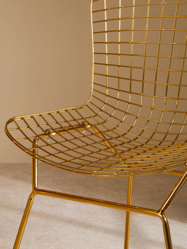 District Gold Finish Metal Grid Frame Wire Chair