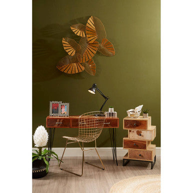 District Gold Finish Metal Grid Frame Wire Chair