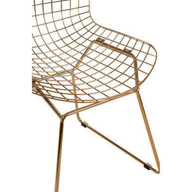 District Gold Finish Metal Grid Frame Wire Chair