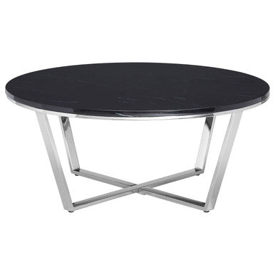 Allure Black Marble Effect Round Coffee Table with Chrome Base