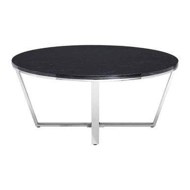 Allure Black Marble Effect Round Coffee Table with Chrome Base