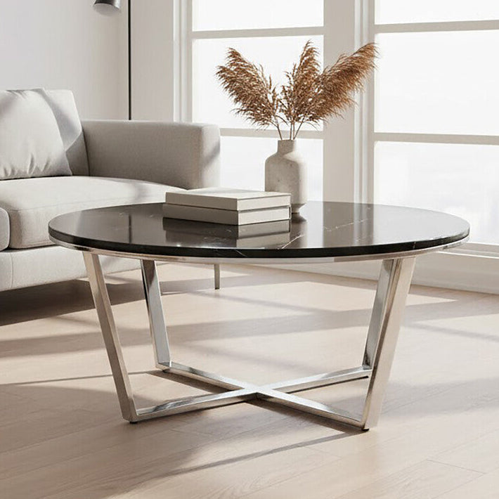 Allure Black Marble Effect Round Coffee Table with Chrome Base