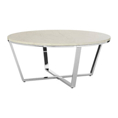 Allure White Marble Effect  Round Coffee Table with Chrome Finish Base