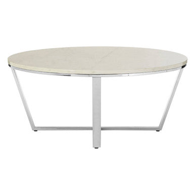 Allure White Marble Effect  Round Coffee Table with Chrome Finish Base