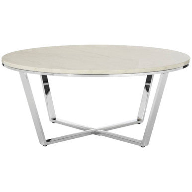 Allure White Marble Effect  Round Coffee Table with Chrome Finish Base