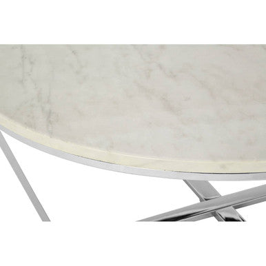 Allure White Marble Effect  Round Coffee Table with Chrome Finish Base
