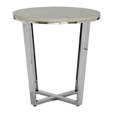Allure White Marble Effect Round Side Table with Chrome Finish Base