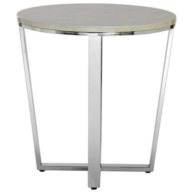 Allure White Marble Effect Round Side Table with Chrome Finish Base