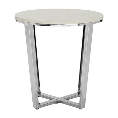 Allure White Marble Effect Round Side Table with Chrome Finish Base