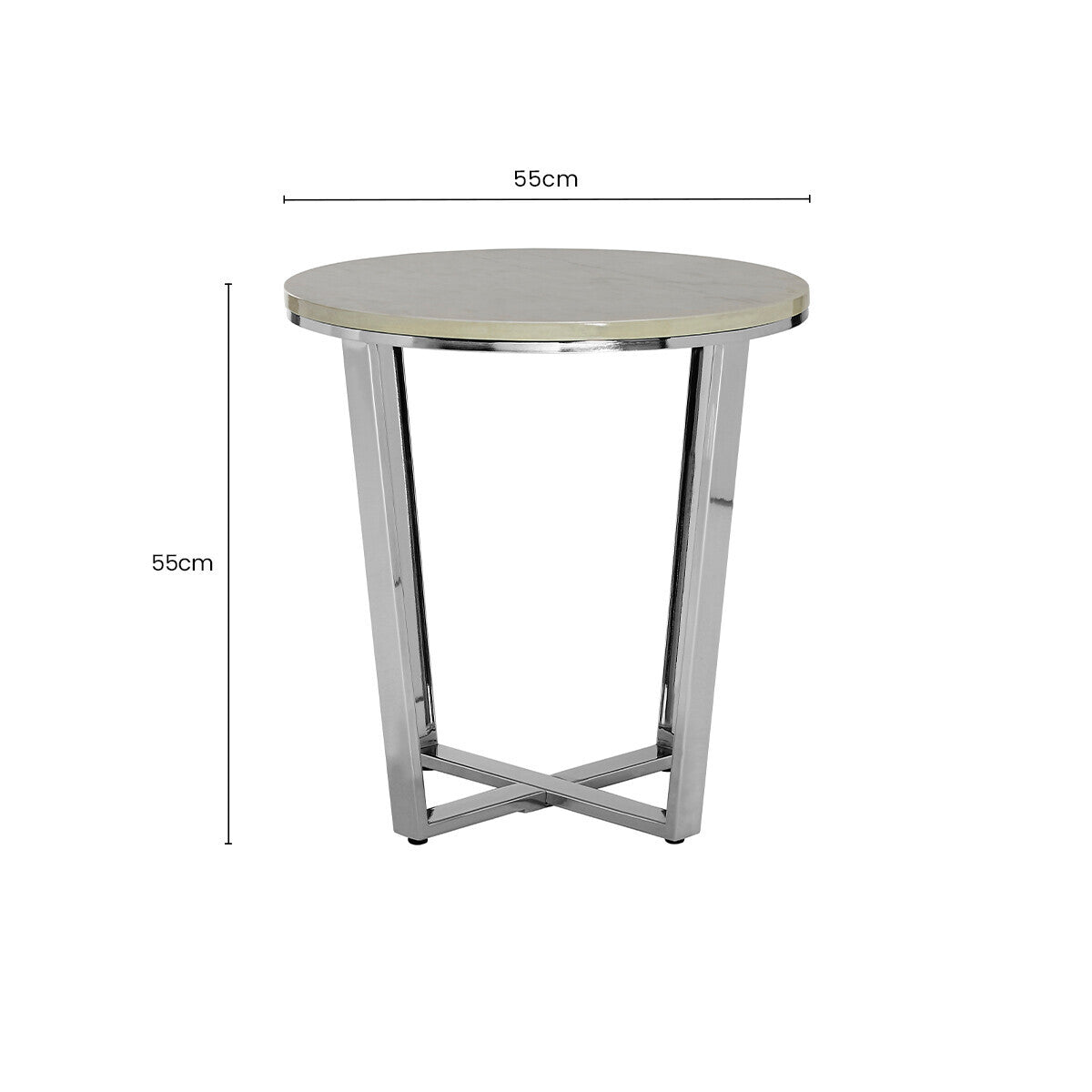 Allure White Marble Effect Round Side Table with Chrome Finish Base