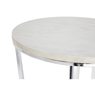 Allure White Marble Effect Round Side Table with Chrome Finish Base