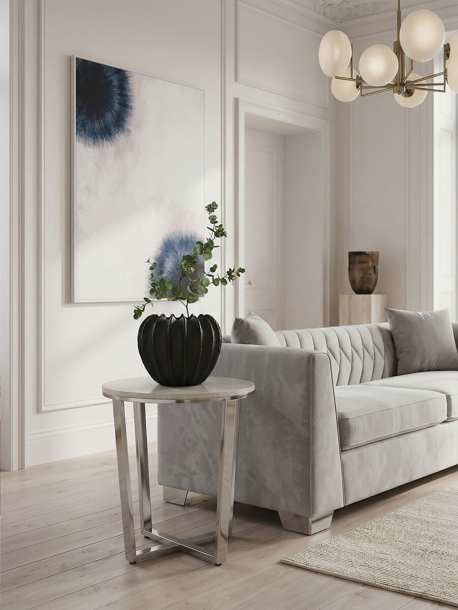 Allure White Marble Effect Round Side Table with Chrome Finish Base