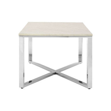 Allure White Marble Effect Rectangular Coffee Table with Chrome Finish Base