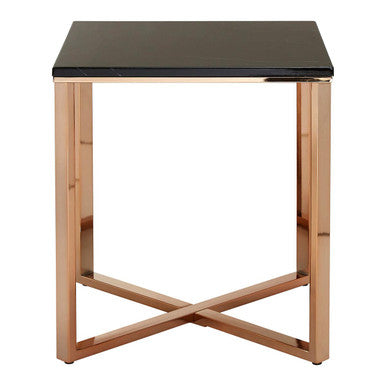 Allure Black Marble Effect Square Side Table with Champagne Base