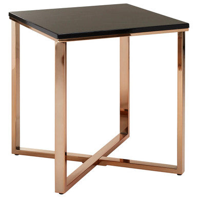 Allure Black Marble Effect Square Side Table with Champagne Base