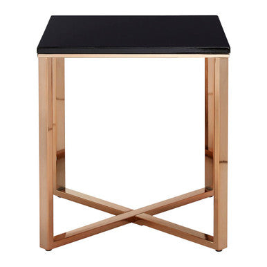 Allure Black Marble Effect Square Side Table with Champagne Base