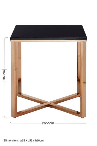 Allure Black Marble Effect Square Side Table with Champagne Base
