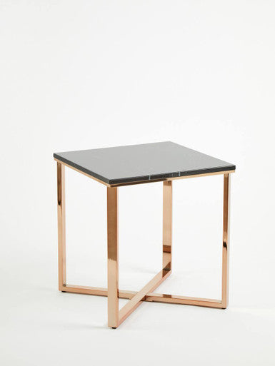 Allure Black Marble Effect Square Side Table with Champagne Base