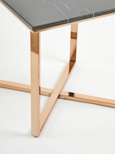 Allure Black Marble Effect Square Side Table with Champagne Base