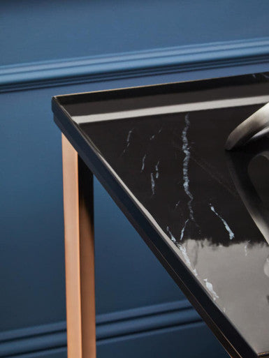 Allure Black Marble Effect Square Side Table with Champagne Base