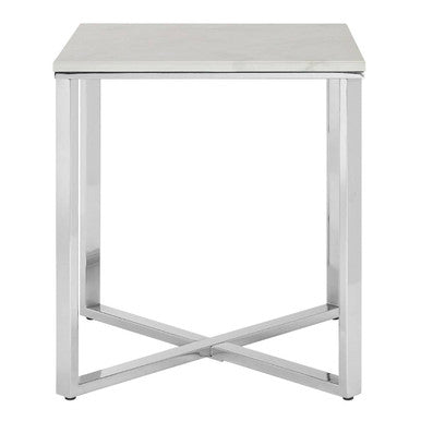 Allure White Marble Effect Square Side Table with Chrome Base
