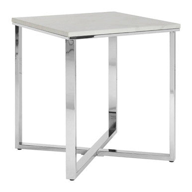 Allure White Marble Effect Square Side Table with Chrome Base