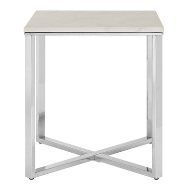 Allure White Marble Effect Square Side Table with Chrome Base