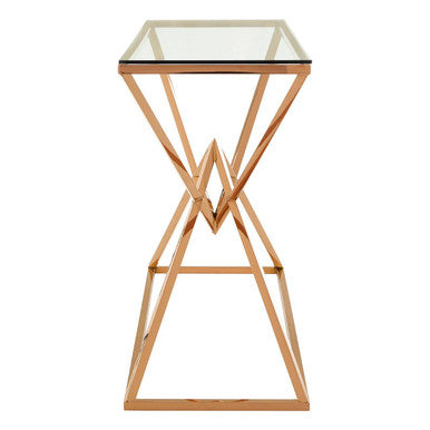 Allure Clear Glass Console Table with Rose Gold Finish Frame
