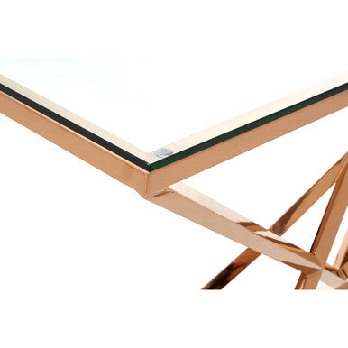 Allure Clear Glass Console Table with Rose Gold Finish Frame