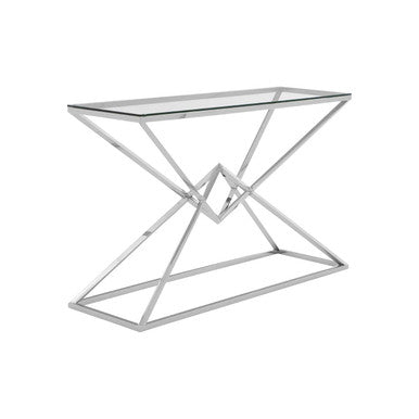Allure Clear Glass Console Table with Silver Finish Frame