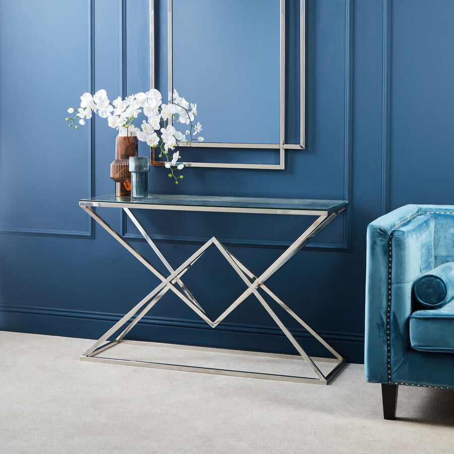 Allure Clear Glass Console Table with Silver Finish Frame