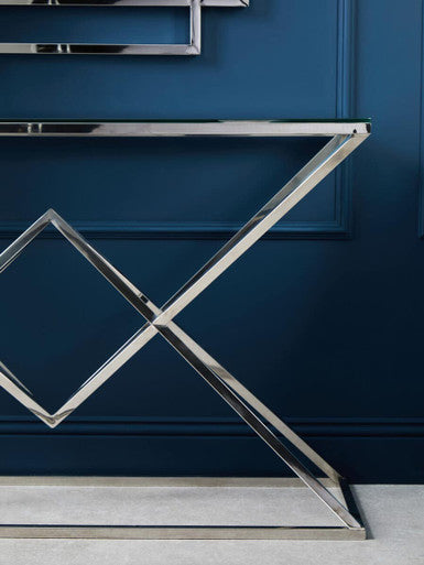 Allure Clear Glass Console Table with Silver Finish Frame