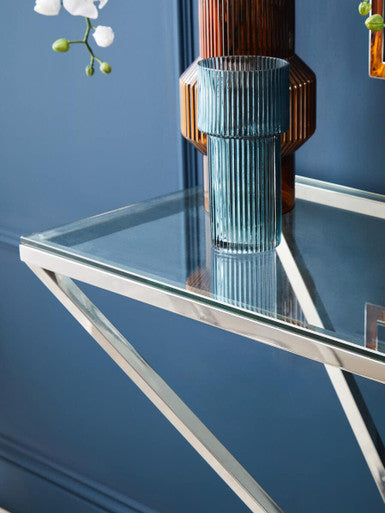 Allure Clear Glass Console Table with Silver Finish Frame